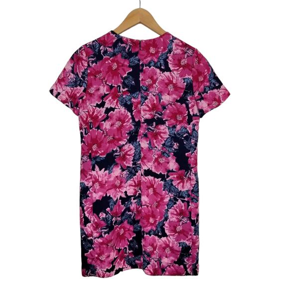 Babaton Aritzia Patricio Floral Shift Dress Short Sleeve Pink Navy Blue Size 8 - Picture 4 of 9
